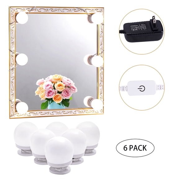 LED Vanity Mirror Lights Kit for Girls - 6 Natural Light Bulbs with Dimmer and Plug-in Adapter for Makeup Dressing Table (Mirror Not Included)