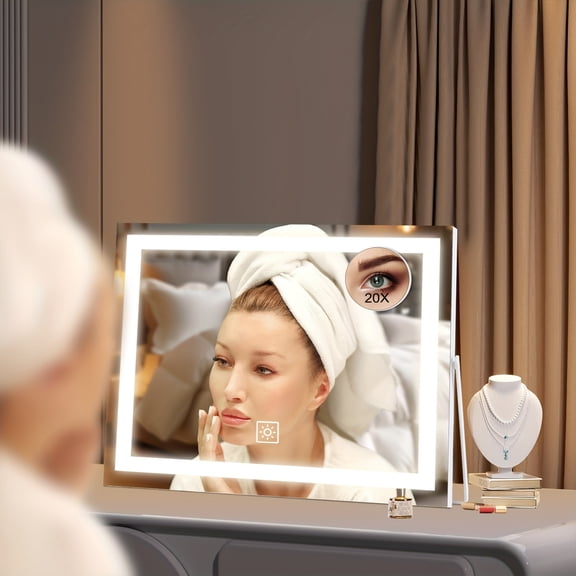 LED Vanity Mirror with Smart Touch Control, Detachable 15X Magnification 3 Color Lighting Modes, 360 Rotation, Lighted Makeup Mirror for Home, Bathroom, Perfect Vanity Mirror for Women, Gift Idea