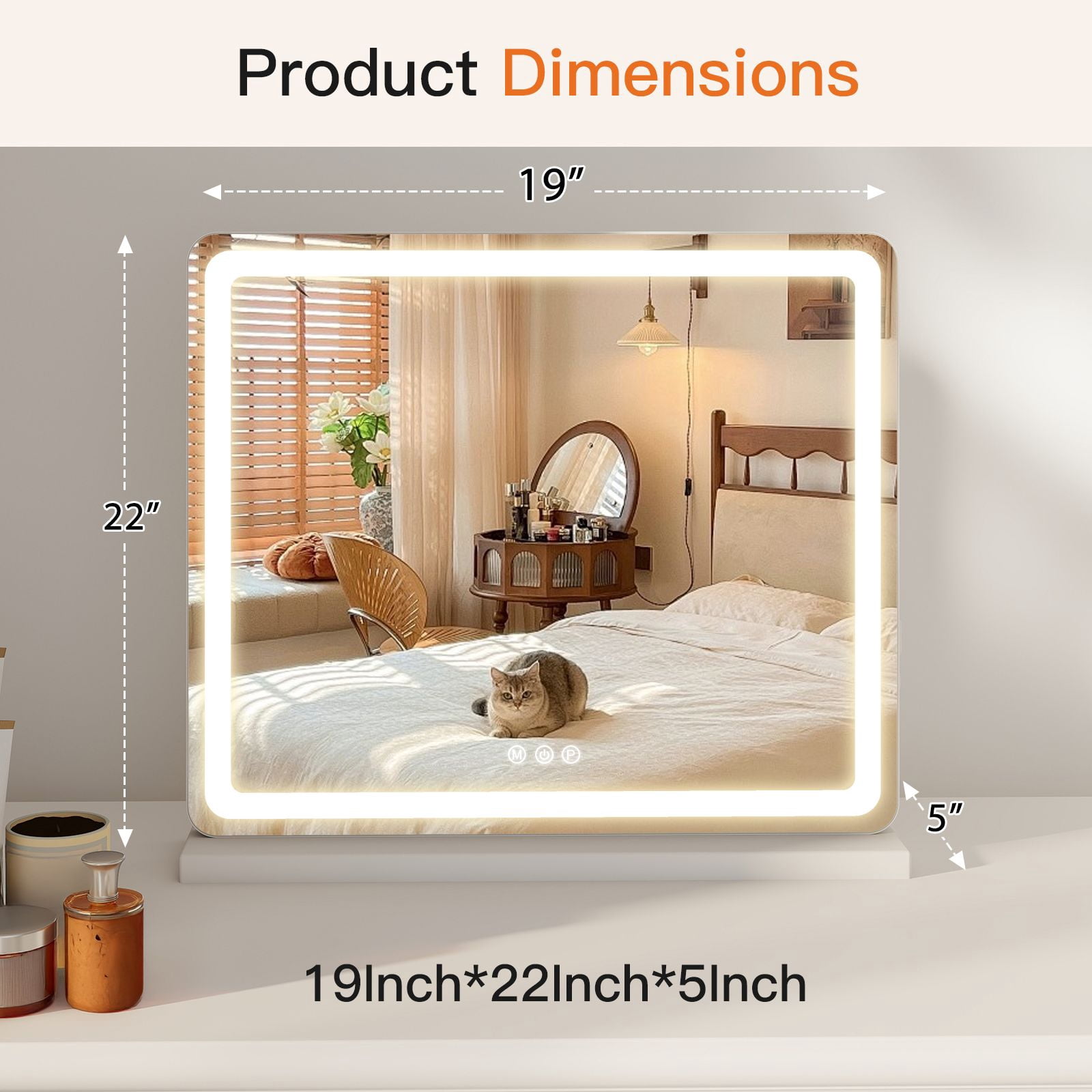 LED Vanity Mirror with Lights Aluminum Frame Bathroom Mirror Dimmable 3 ...