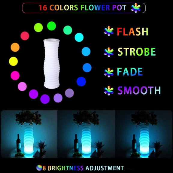 LED Vase Night Light, 20-in Rechargeable LED Planter Light, 16 Colors & 4 Modes Cordless Flower Pot with Remote, Waterproof & Sturdy Floor Mood Lamp for Living Room Bedroom Yard Wedding Party Decor