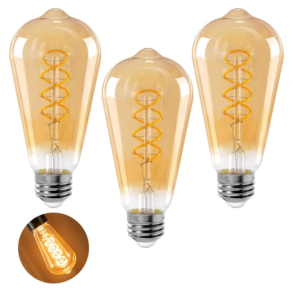 LED Vintage Edison Light Bulbs, ST64 E26 Dimmable 4W (40W Equivalent), 2500K Warm Amber, Antique Glass, 3-Pack