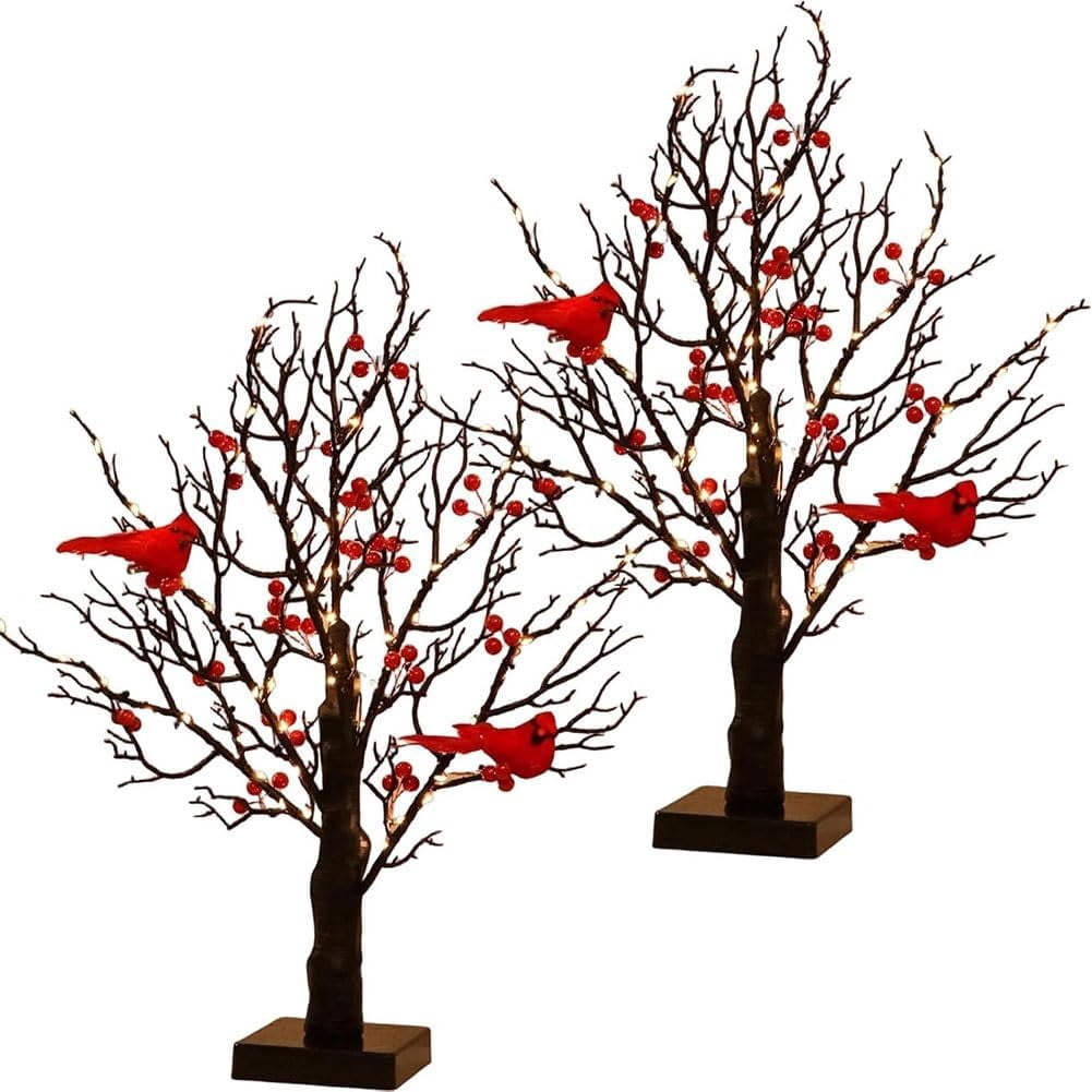 LED Vintage Glowing Tree with Cardinals 21 in Cardinal Christmas Tree ...