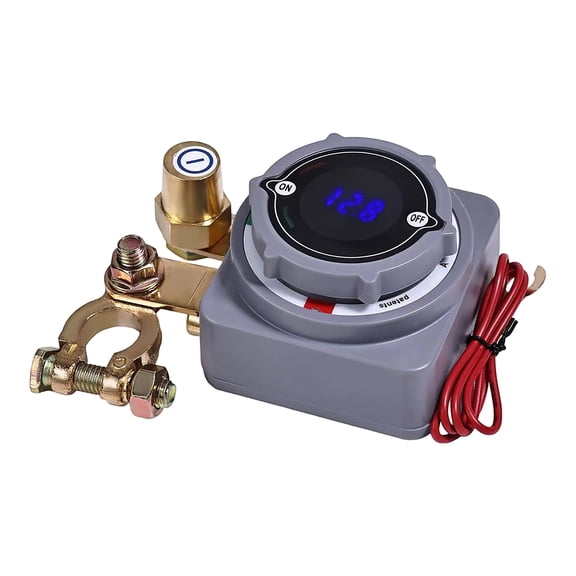 LED Voltmeter Battery Disconnect Switch,Battery Kill Switch Negative On/Off Battery Cut Off Switch for Marine, Car, Truck, RV and Boat(Gray)