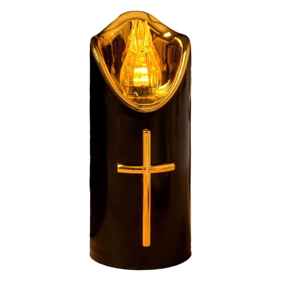 LED Votive Candle Memorial Light – Flickering Flame Effect, Long Burn Time Up to 120 Days, Reusable Cemetery Remembrance Candle with Holy Cross Design (Indoor & Outdoor Use)
