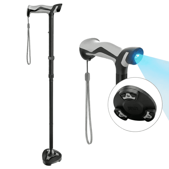 Tivaro LED Walking Cane for Seniors, Adjustable Foldable Self-Standing Cane with Shock Absorption, Lightweight Travel Cane