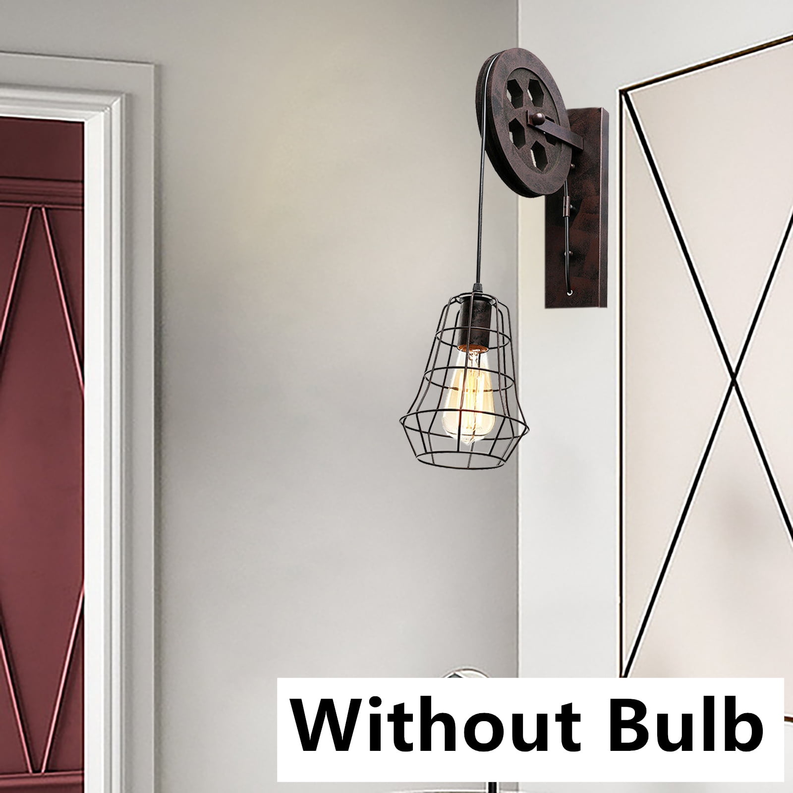LED Wall Chandelier Metal Cage Shade 110-220V E27 For Indoor / Outdoor Lighting Farmhouse Vintage Wall Light Loft Hallway Rustic Lifting Pulley Wall Sconce Farmhouse Hallway Loft Rustic High Quality
