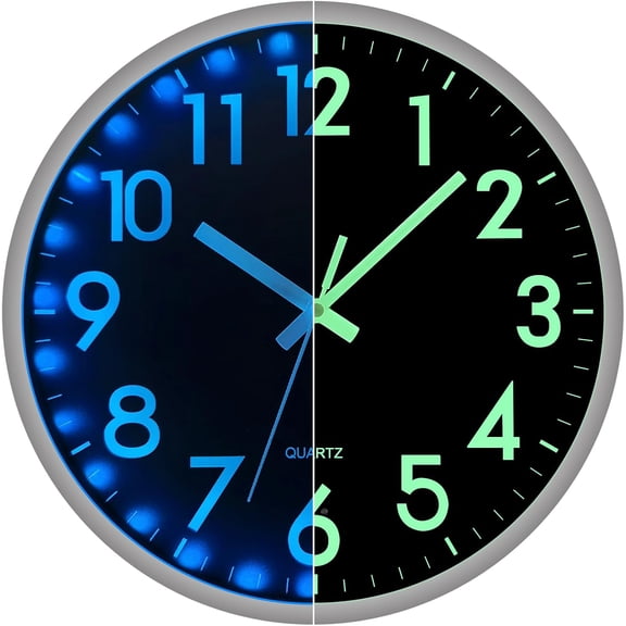 LED Wall Clock for Bedroom Night Glow, 12 Inch Silent Wall Clocks Battery Operated, Light Up Wall Clocks for Living Room Decor, Sound Control Modern Wall Clock Glow in Dark for Kitchen Office