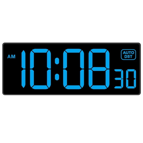 LED Wall Clock Large Bold Numbers Seconds Dimmable Auto DST Plug In for Home Office