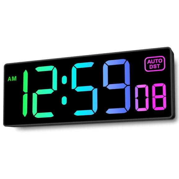 LED Wall Clock Large Bold Numbers Seconds Dimmable Auto DST Plug In for Home Office