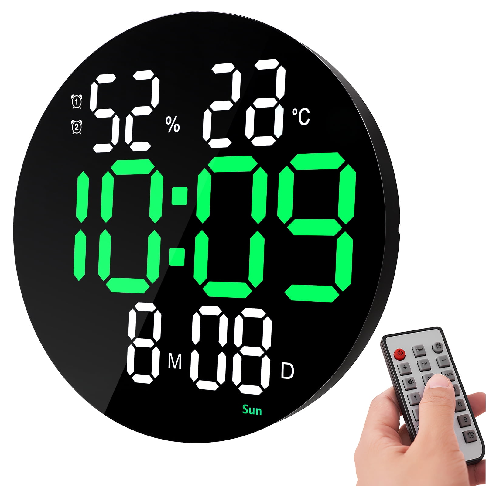 LED Wall Clock Large Screen Digital Alarm Clock Week Date Humidity