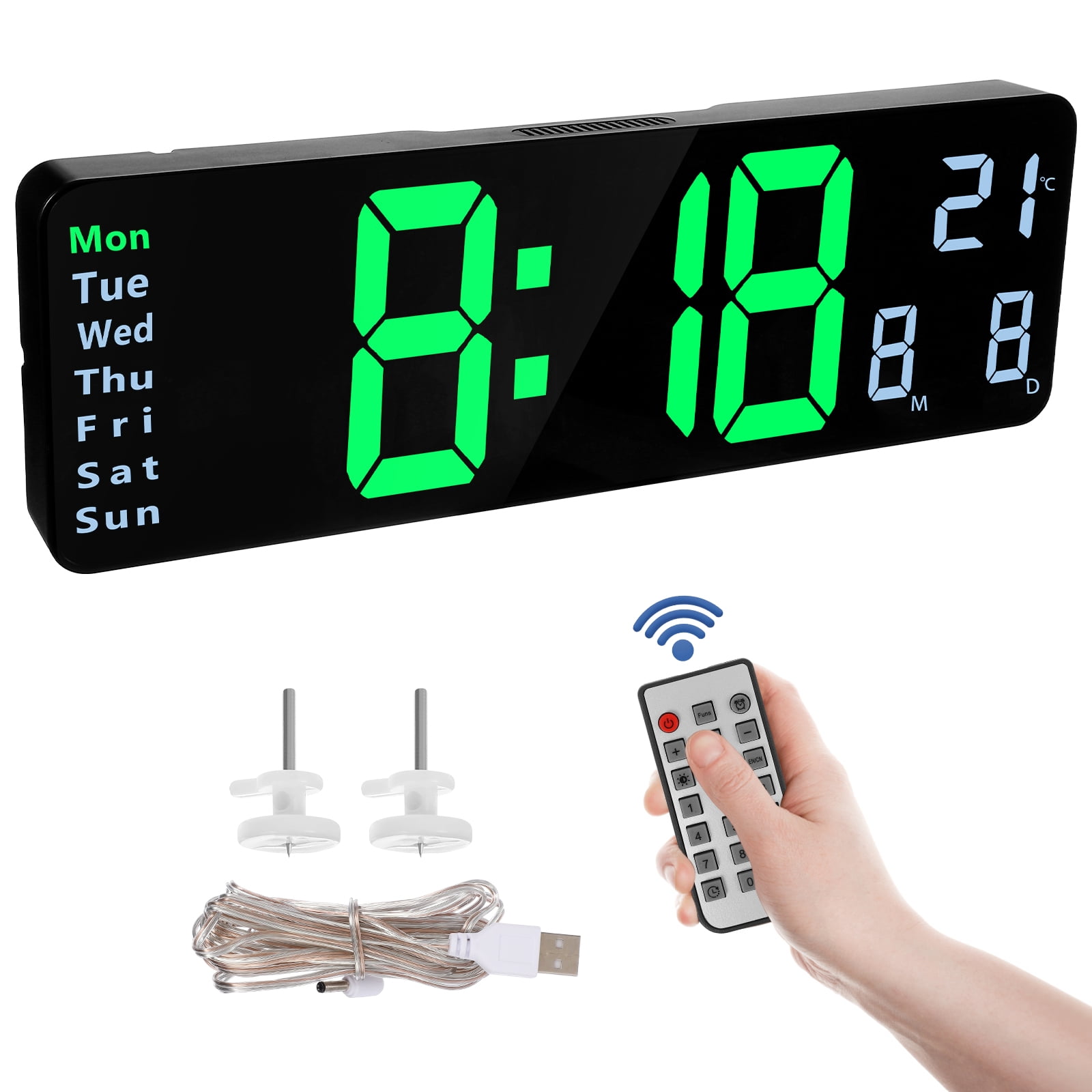 LED Wall Clock Large Screen Digital Alarm Clock with Date Week