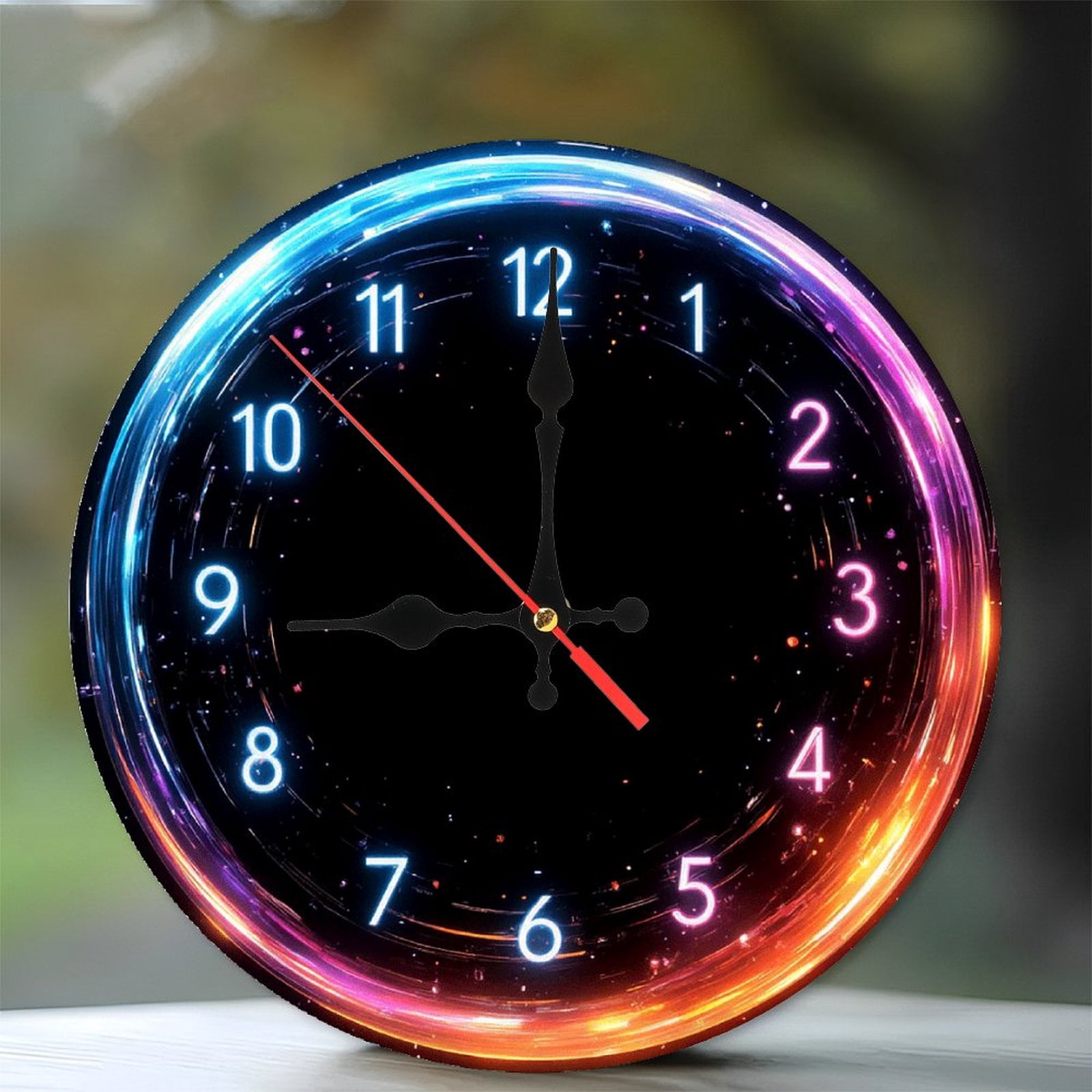 LED Wall Clock with Colorful Light Display 10-Inch Silent Wooden Wall ...