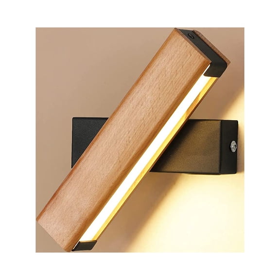 LED Wall Light, 4W 400LM Indoor Wooden Wall Light 360 Rotatable, 3000K Warm White Wall Lamp for Bedroom, Living Room, Study, Hallway