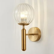 LED Wall Light Indoor, Modern E26 Wall Sconce with Globe Glass Ball,1 Light, Vintage Metal Bedside Wall Lamp Fixtures for Living Room Bedroom Bathroom Hallway,Gold,A