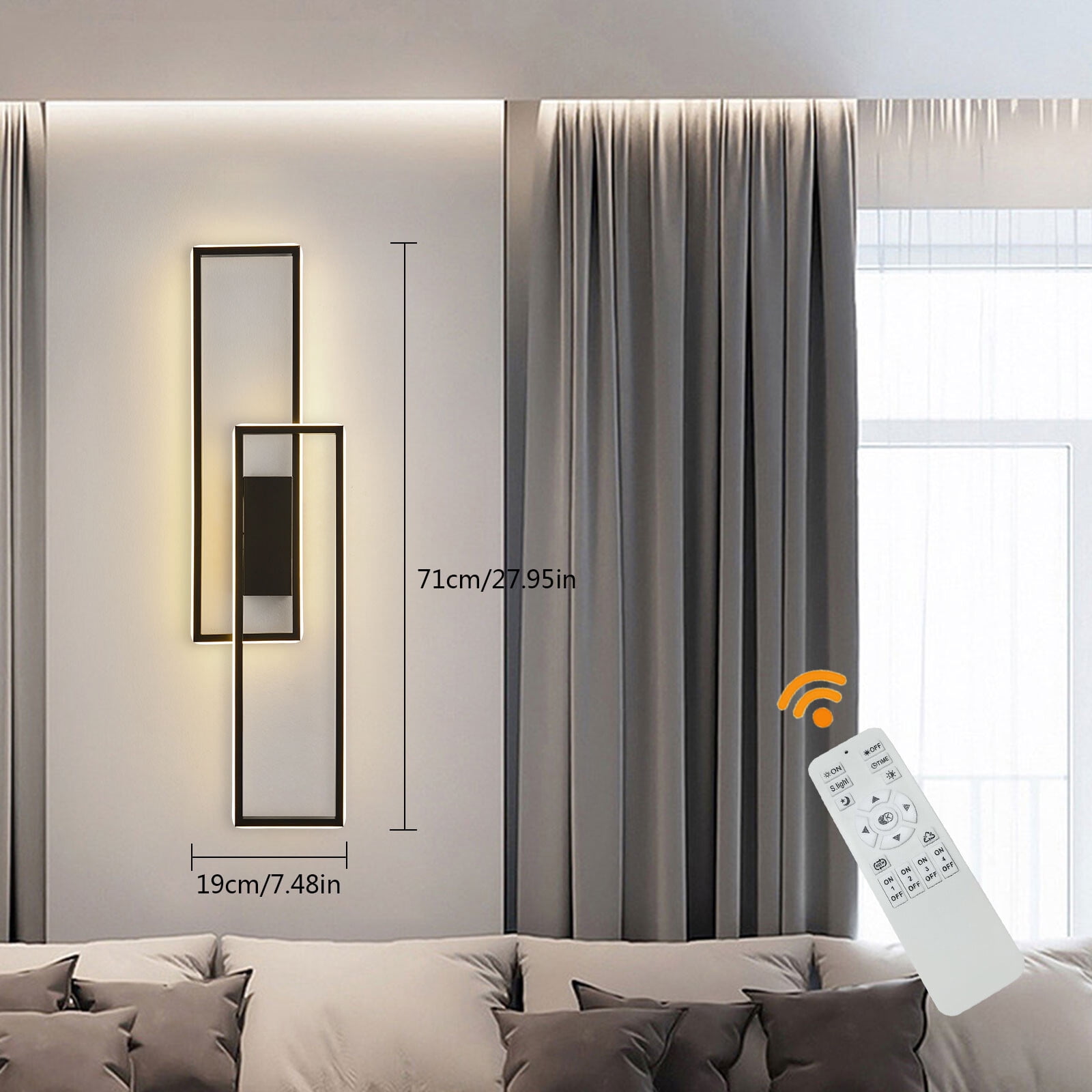 LED Wall Light Modern Acrylic Metal Wall Sconce Lighting Fixture Remote Control 7.48*27.95in for Bedrooms, Living Rooms, Dining Rooms