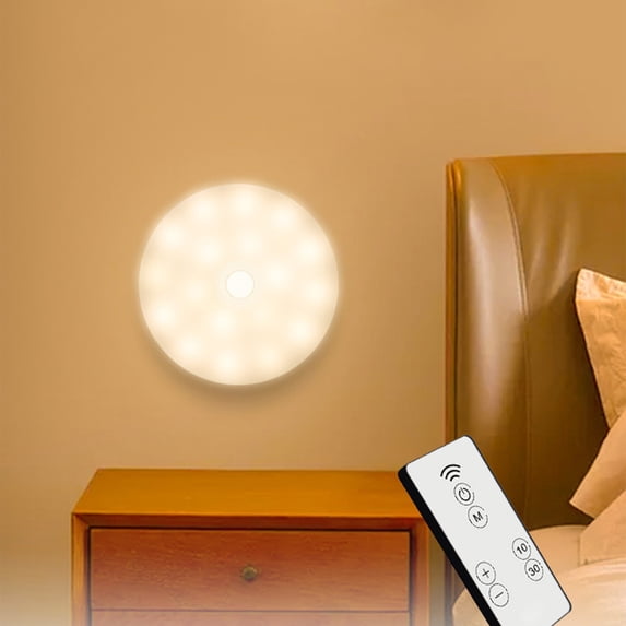 LED Wall Light | Remote Control Bedside Lamp | Wireless Stick-On Night Light, 360° Soft Glow, Sleek ABS Design, Warm or Cool White, Battery Powered, 8.6 cm