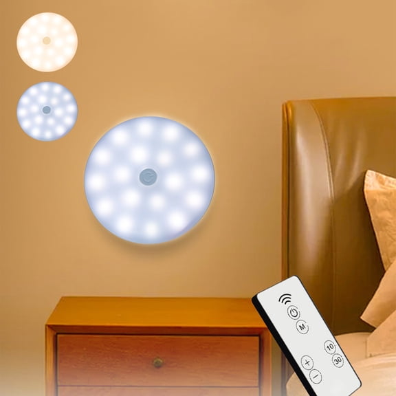 LED Wall Light | Remote Control Bedside Lamp | Wireless Stick-On Night Light, 360° Soft Glow, Sleek ABS Design, Warm or Cool White, Battery Powered, 8.6 cm