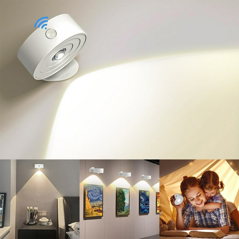 LED Wall Lights Magnetic Wall Light with Motion Detection 360 Rotatable Rechargeable Wall Lights 3 Color Temperatures Stepless Dimming
