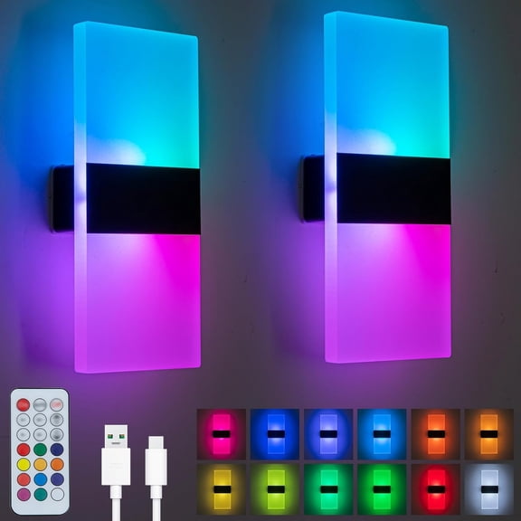 LED Wall Lights for Room Decor, 4000mAh Battery Operated Wall Sconce Set of 2, Remote Control, Dimmable, Rechargeable, Cordless Wall Lamps for Bedroom