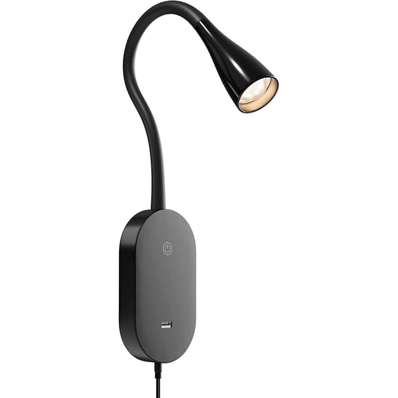 LED Wall Mount Reading Light for Bed, Reading Lamp with USB Output 5 Brightness Levels Touch Control Book Lights, 4000K Bedside Lamp Flexible Head Rotation, 2 Easy Install Options