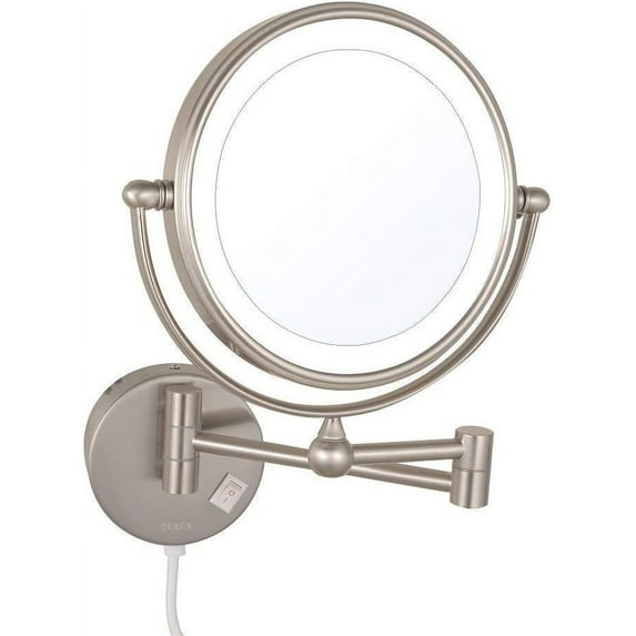 LED Wall Mounted Bath Vanity Mirrors,8" Double Sided Brass Lighted Magnification Makeup Shaving Extendable with Switch Electrical Plug New Version