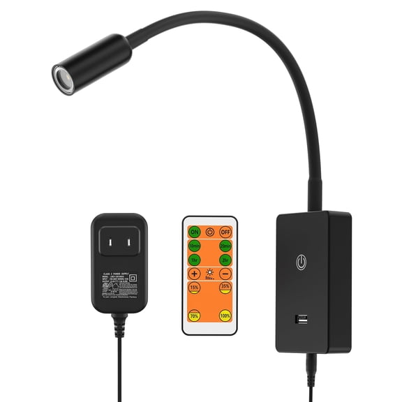 LED Wall Mounted Bedside Lamp with Flexible Gooseneck, Remote Control Black Wall Mount LED Reading Spot Light for Bedroom, Timer Auto OFF, Stepless and Step Dimmable, Neutral White Lighting