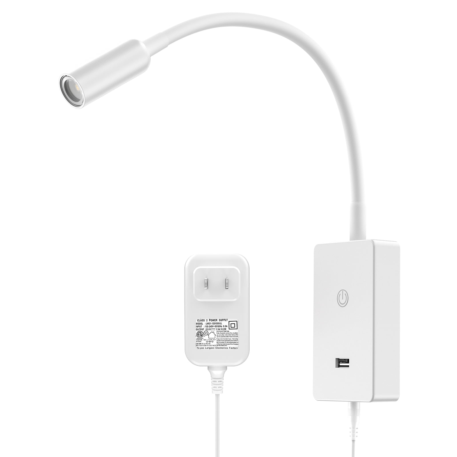 LED Wall Mounted Bedside Reading Light, Touch Dimmable White Spot Lamp