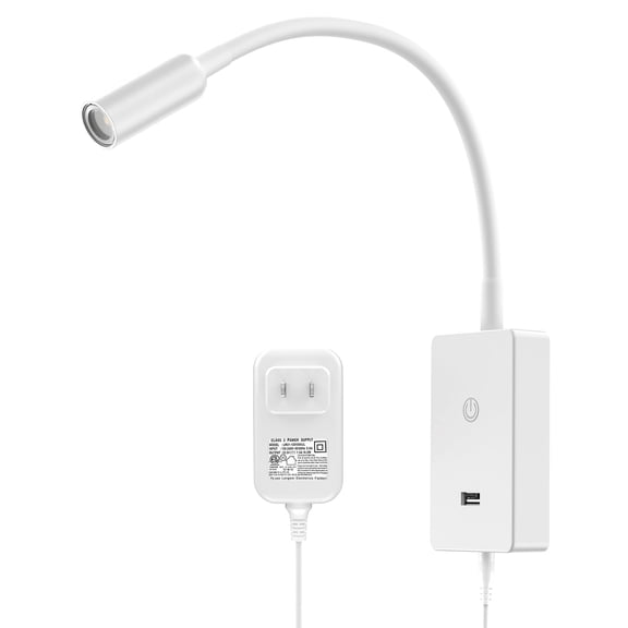 LED Wall Mounted Bedside Reading Light, Touch Dimmable Spot Lamp for Bedroom Headboard Light with 5V2A USB Port, Flexible Gooseneck, 4 Brightness Levels, Neutral White 4000K Lighting