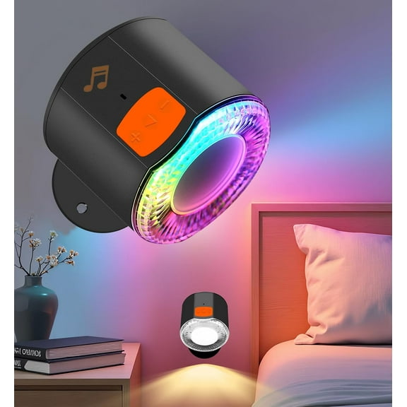 LED Wall Mounted Light, Bedside Lamps with Bluetooth Speaker 3000mAh Rechargeable Wall Sconces Lamp, Dimmable Cordless Wall Lights Magnetic 360    Rotation, White Light Dynamic RGB Music Sync Modes