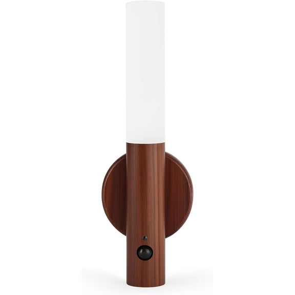 LED Wall Mounted Lights Automatic Motion Sensor Sconces Lamp Rechargeable Battery Operated Magnetic 360° Rotation Cordless for Bedroom Bedside (Black Walnut Wood 1PC)