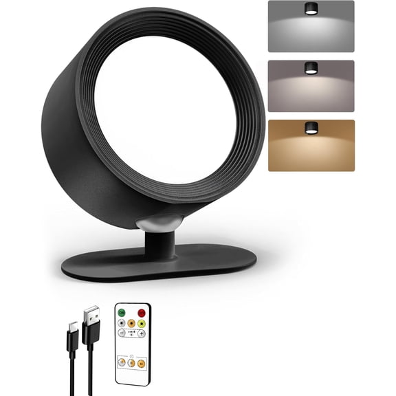 LED Wall Mounted Lights, Rechargeable Wall Sconces Lamp, 3 Color Temps & Remote and Touch, 360 ° Rotation Dimmable Cordless Wall Light for Study Bedroom Reading Bedside(Black, 2 Pack)