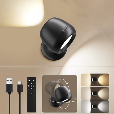 LED Wall Mounted Light Dimmable with 3 Color Temps & 360°Rotation, Rechargeable Cordless Wall Lamp with Remote and Touch Control, Easy Install for Living Room Picture Bedside Reading price history and forecast - COSJM 1
