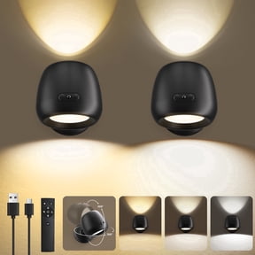 Rechargeable Wall Sconces Set of 2, Dimmable with 3 Color Temps & 360°Rotation, LED Wall Lamp with Remote, Easy Cordless Light for Living Room Picture Bedside Reading