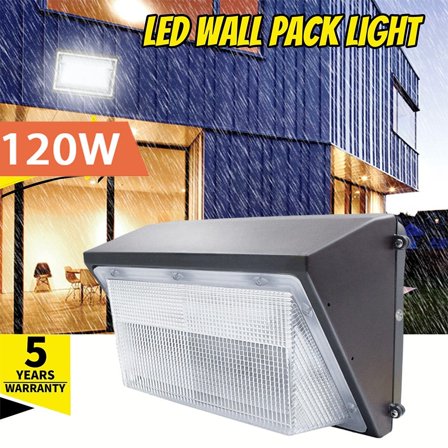 LED Wall Pack Light 120W with Dusk to Dawn Photocell and Glass Lens LED Security Flood Commercial and Industrial Outdoor LED Wall Lights Out Door for House Warehouses UL Listed