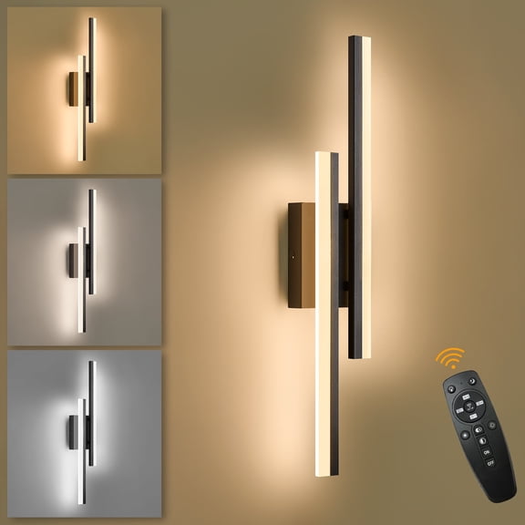 LED Wall Sconce Black Modern Remote Wall Light Fixtures for Living Room, Dimmable LED Vanity Light Indoor Remote Wall Sconce for Bedside Bedroom Bathroom Dining Room, 23.6inch 1 Pack