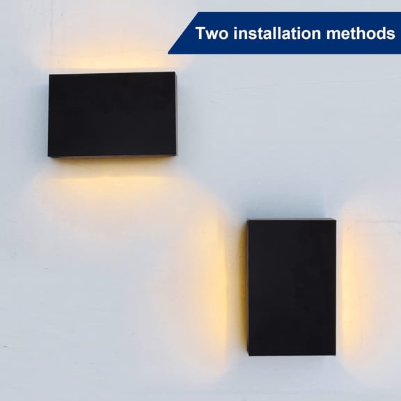 LED Wall Sconce, Black Plastic Modern Wall Light Fixtures, Indoor Outdoor Up and Down Wall Lighting for Living Room Bedroom Hallway Corridors, 3000K, Warm White, 2-Pack