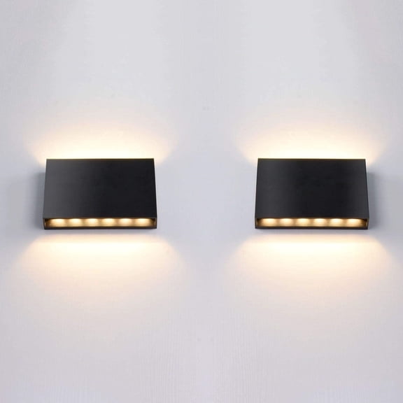 LED Wall Sconce, Black Plastic Modern Wall Light Fixtures, Indoor Outdoor Up and Down Wall Lighting for Living Room Bedroom Hallway Corridors, Warm White, 2-Pack