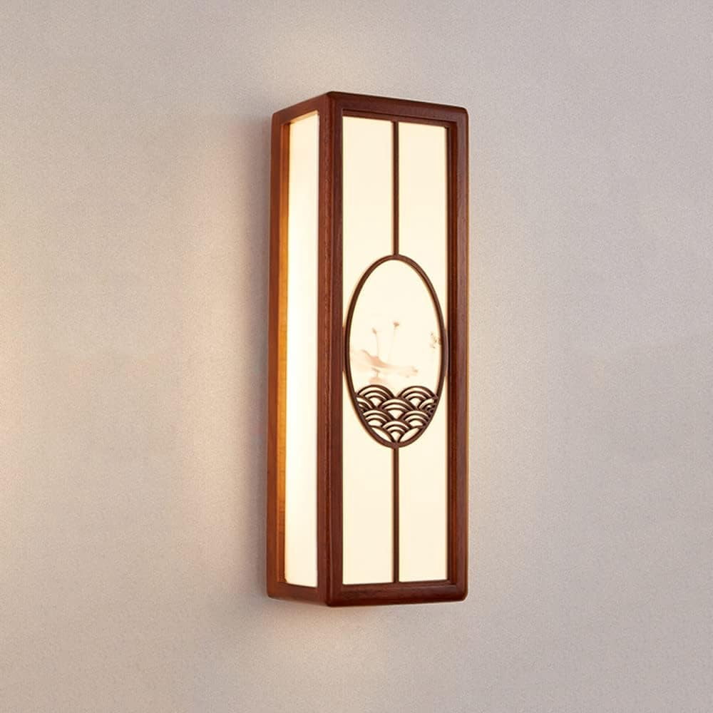 Rectangular Led Wall Sconce LED Wall Sconce Vintage Wood Wall Light Rectangle Wall Lamp, Oriental ...