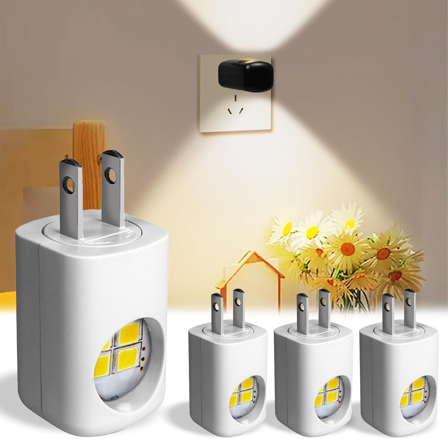 LED Wall Socket Night Light, 2026 New Mini LED Night Light Plug in Wall with Dusk to Dawn Sensor, 360° Adjustable,3000k Soft White,Night Lights plug into Wall for Bedroom Hallway