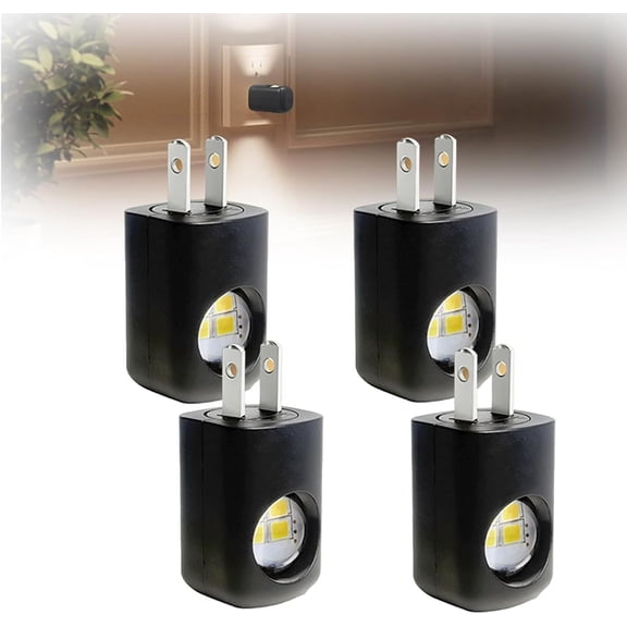 LED Wall Socket Night Light, 360° Adjustable, 5000K Mini Daylight Ambient Lighting, Automatic Detection with Dusk to Dawn Sensor, for Bedroom Stairs Hallway(Black(4pcs))