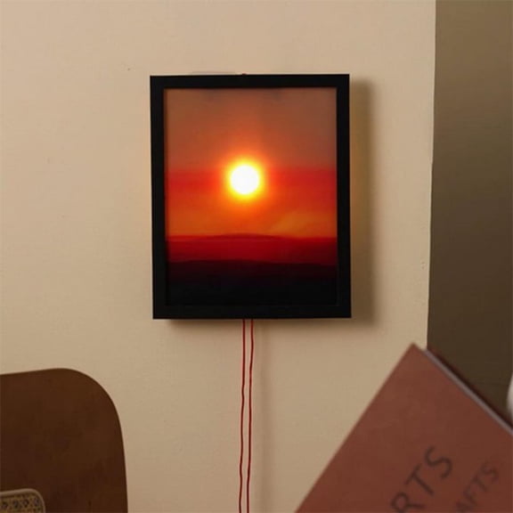 LED Wall and Table Decor Lamp, Framed Sunset Art Night Light, Pull-Cord Operated LED Lighting, Cozy Ambient Room Decor, Multi-Functional Wall / Table Accent, Modern Home or Office Lighting