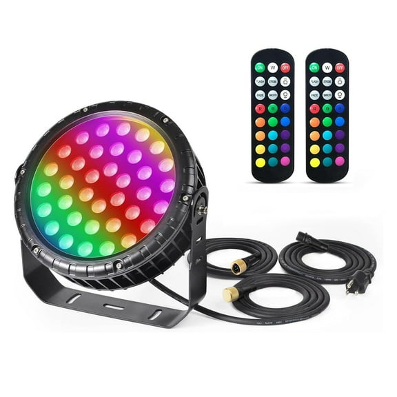 LED Wall Washer Light with RF Remote, Waterproof 144W RGBW Color Outdoor Landscape Spotlights, Round Indoor Stage Lights for Club, Bar, Wedding, Show, Party, Event, Disco