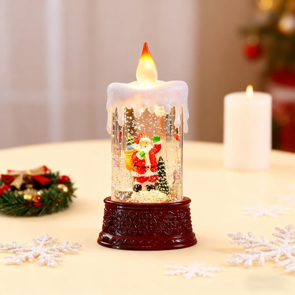 LED Water Candle with Santa and Snowman Figures, Battery Powered Tabletop Decor with 100ml Water Scene Lamp, Holiday Ornament for Elderly