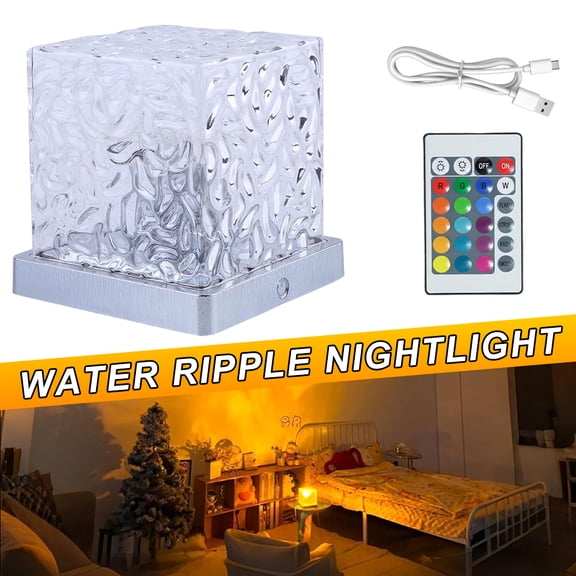 LED Water Ripple Projection Lamp, 16 RGB Colors Night Light with Remote Control, Dimmable Wave Light for Bedroom, Party, Home Decor, Romantic Mood Light