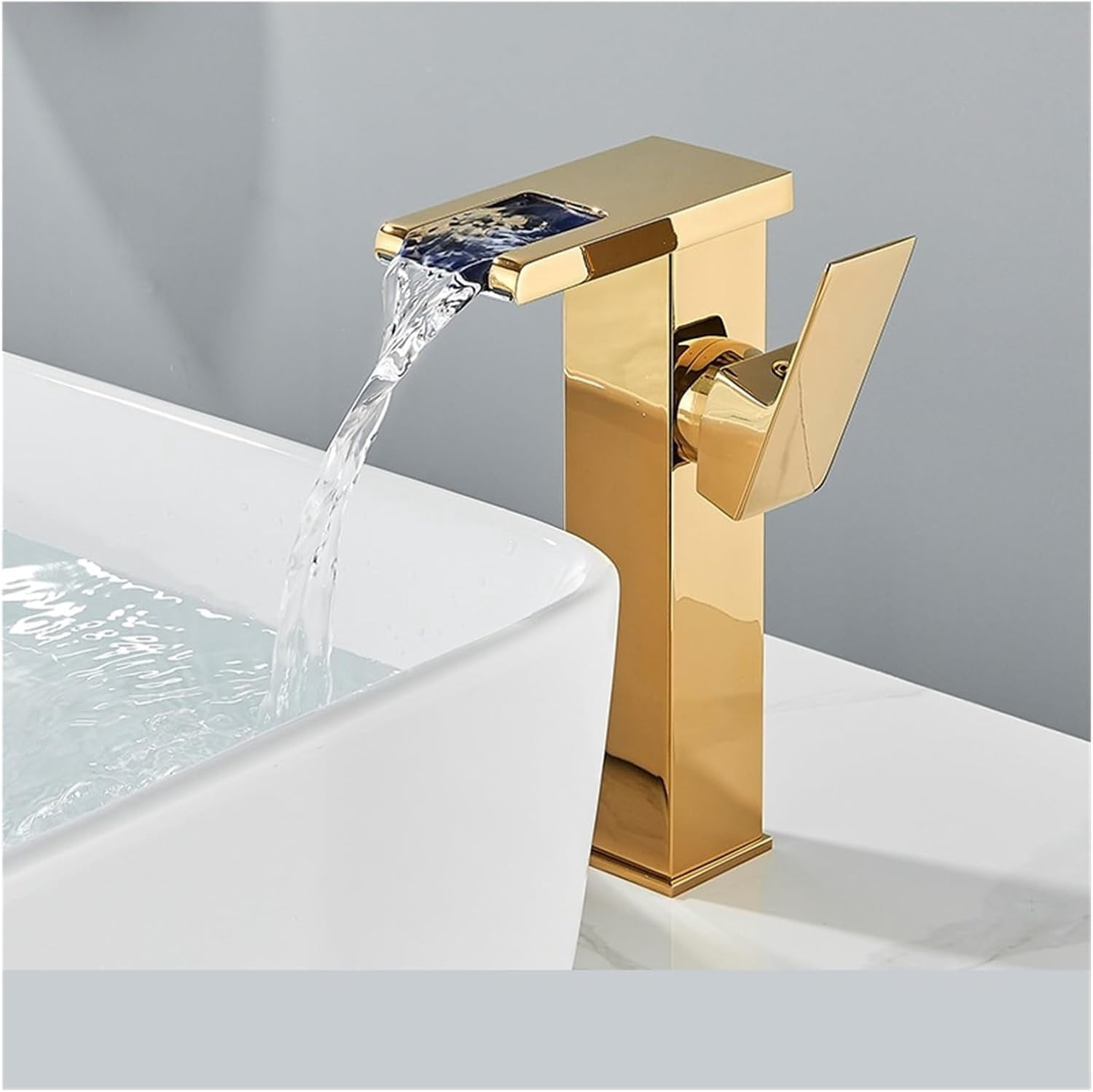 Cold Infant Color LED Waterfall Basin Faucet Deck Mount Hot Cold Mixer Color Changing ...