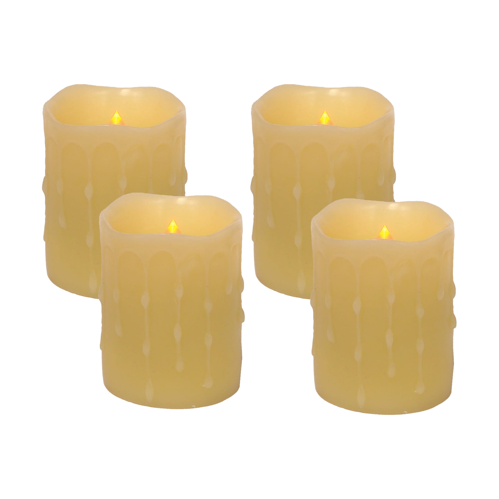 LED Wax Dripping Pillar Candle (Set of 4) 3"Dx4"H Wax/Plastic 2 C