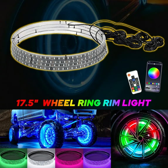 LED Wheel Ring Rim Lights RGB Color Chasing Turn Signal IP68 Bluetooth 53 Inch