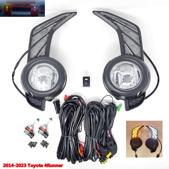 LED White DRL Amber Signal Fog Lights Combo Halogen Bulbs For 2014-2023 Toyota 4Runner with Wire Harness Switch Relay