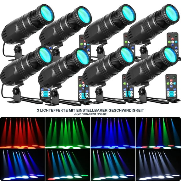 LED White Spot Light Led Pin Spot, Manual Focus, With Remote for DJ Disco Club Party Wedding Stage Effect LightingM,8pcs