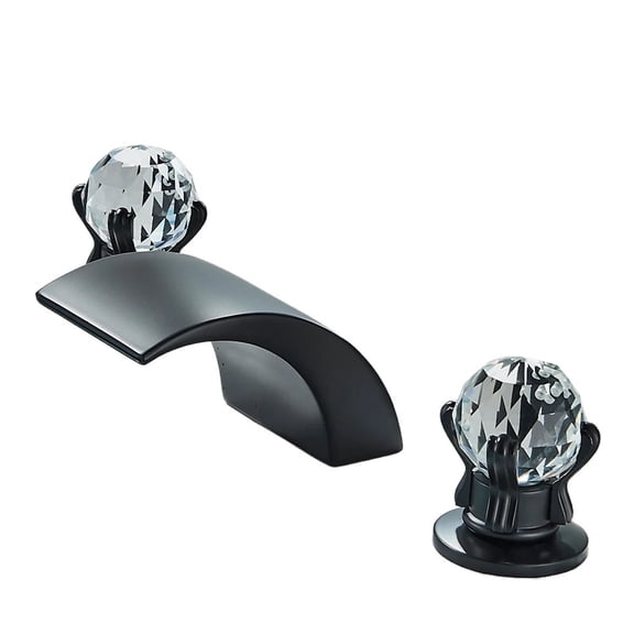LED Widespread Bathroom Faucet Waterfall Gold Polished Lavatory Faucets Basin Mixer Tap 2 Crystal Knobs 3 Holes -Modern  Design